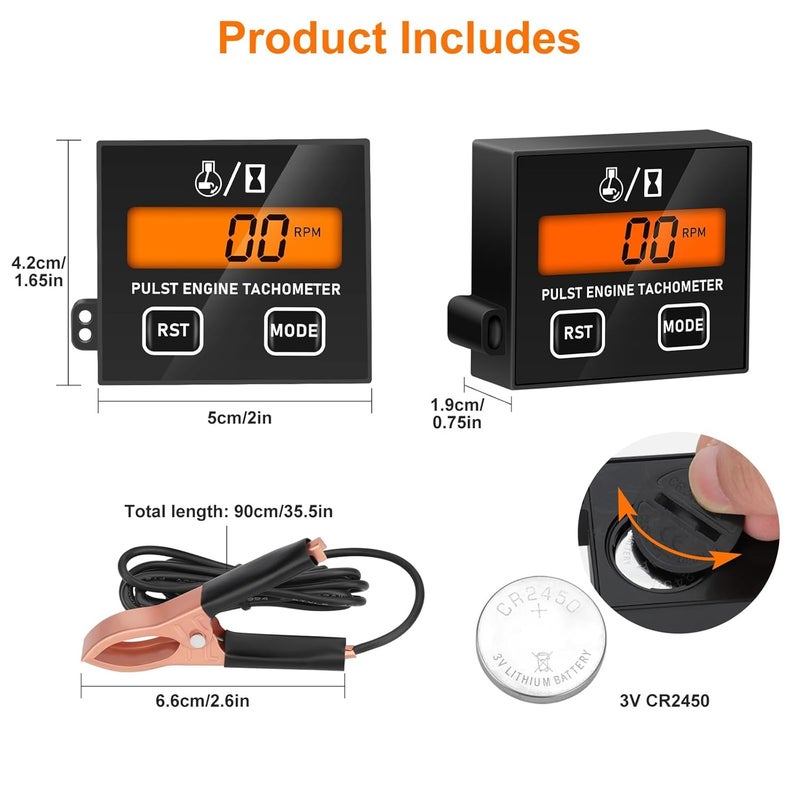 TSV Small Engine Tachometer, Digital Inductive Tachometer RPM Gauge with Clip for 2 Stroke & 4 Stroke Chainsaw, Lawn Mower, Motorcycle, Marine - Image 2